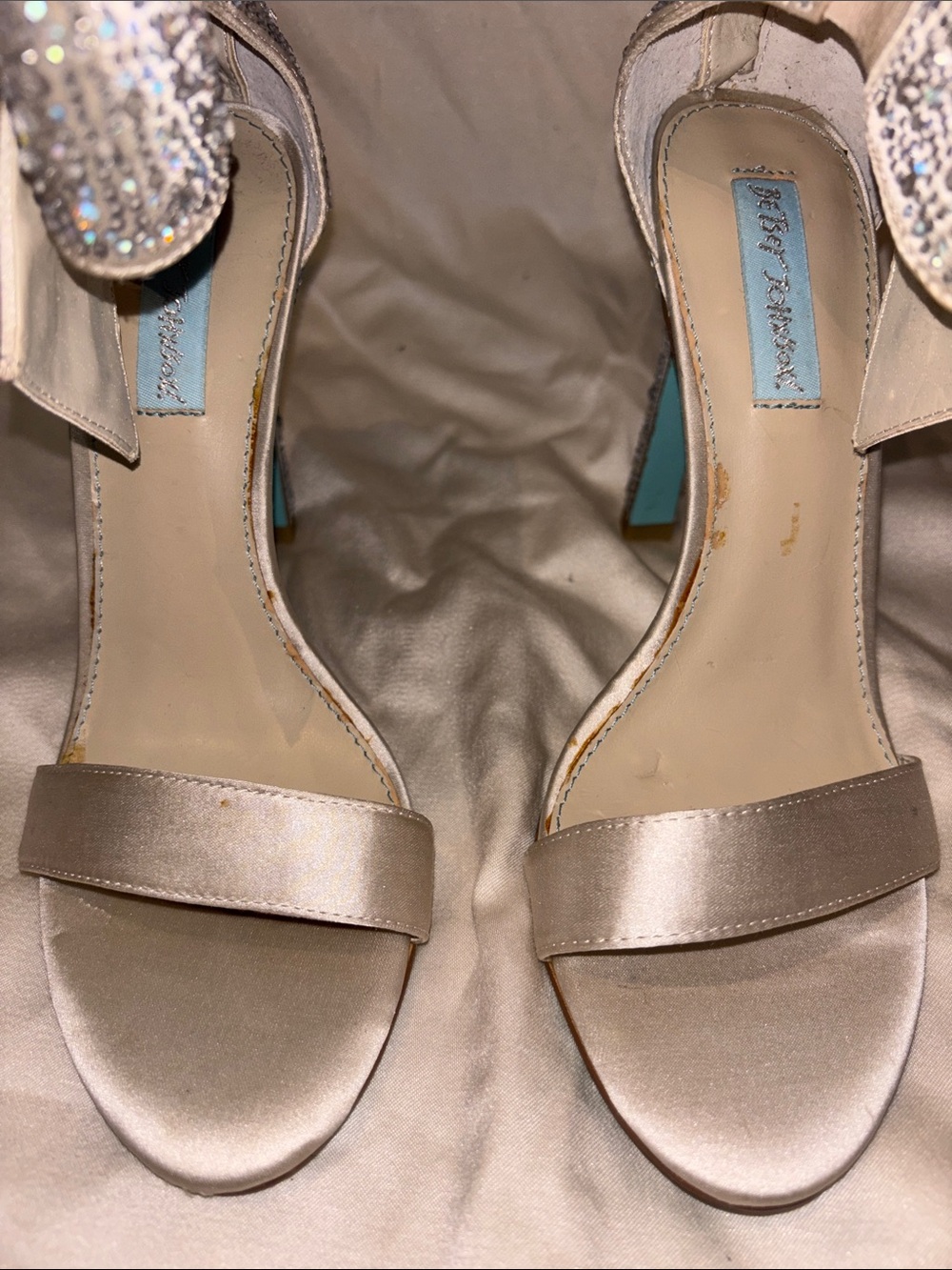 Betsey Johnson Silver Rhinestone Strappy High Heel Sandals - Picture 9 of 13